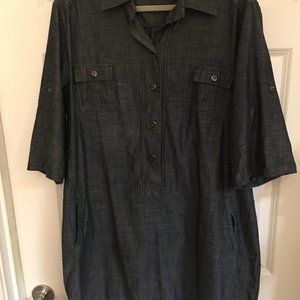New York & Company Short Denim Dress 100% Cotton.Tab Sleeves.Chest Pockets SZ 18